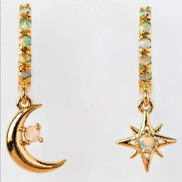 Starry Night Mini Gold Opal Hoops Earrings Huggies - Picture 10 of 16